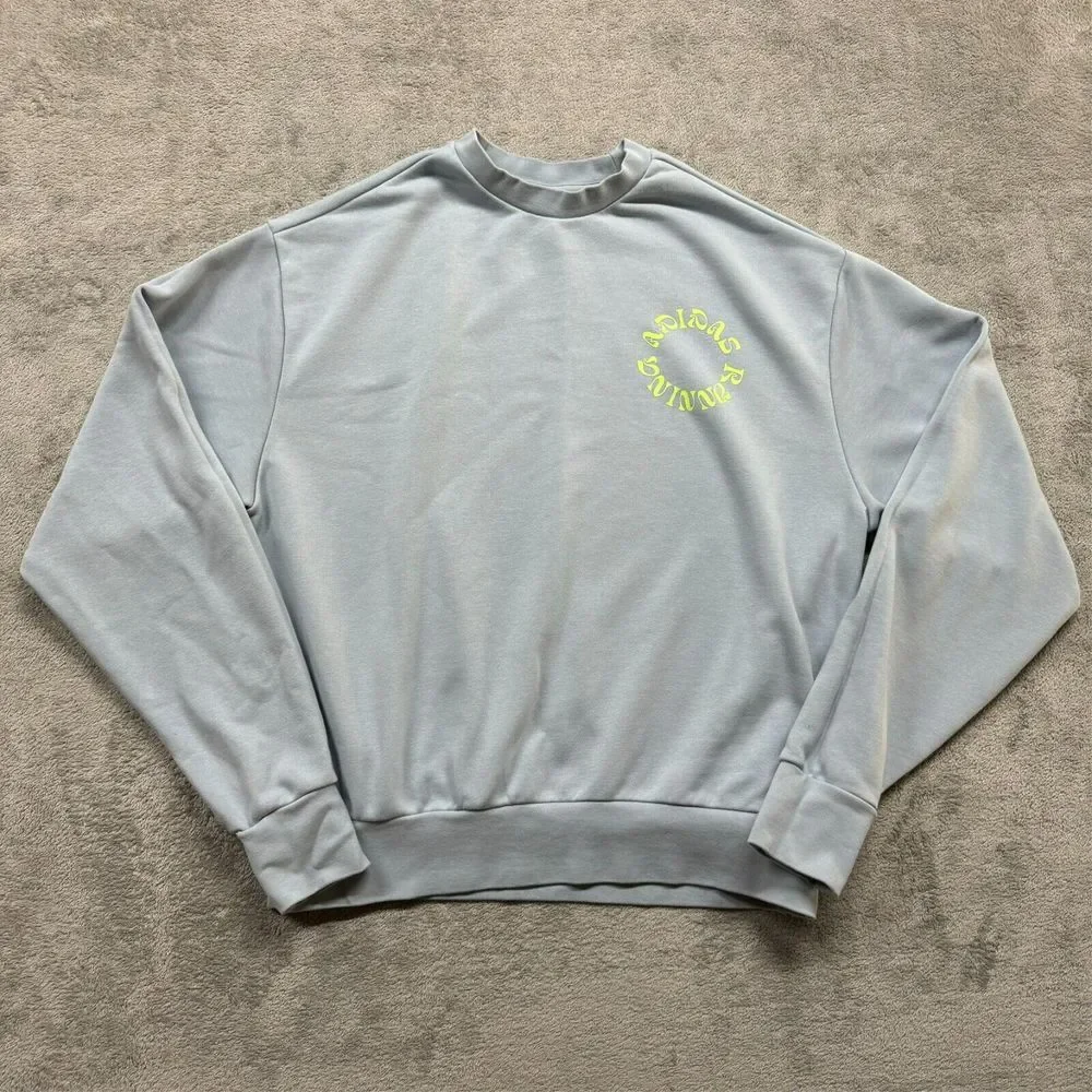 Adidas Sweatshirt Unisex Sky Blue Large Crew Neck Running Gym Fitness Workout